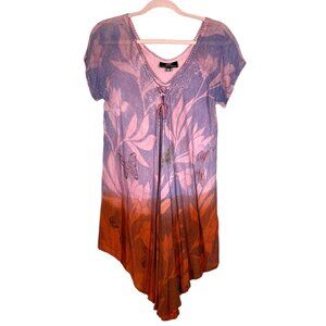 Pacific Batik Womens Fairycore Coverup Dress OS Purple Butterfly Hippie Bohemian
